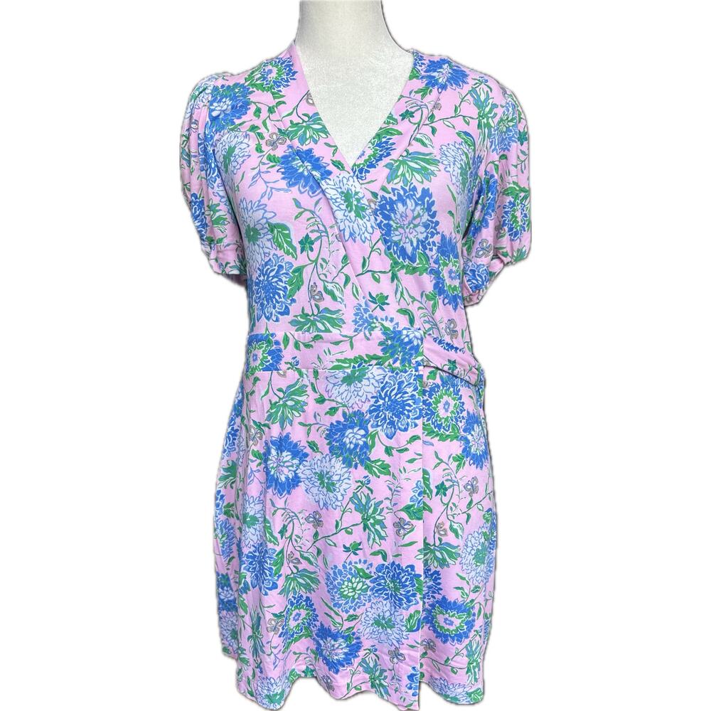 Lilly Pulitzer Sailynn Wrap Dress XS Rumor Has It Pink Floral Short Sleeve Mini